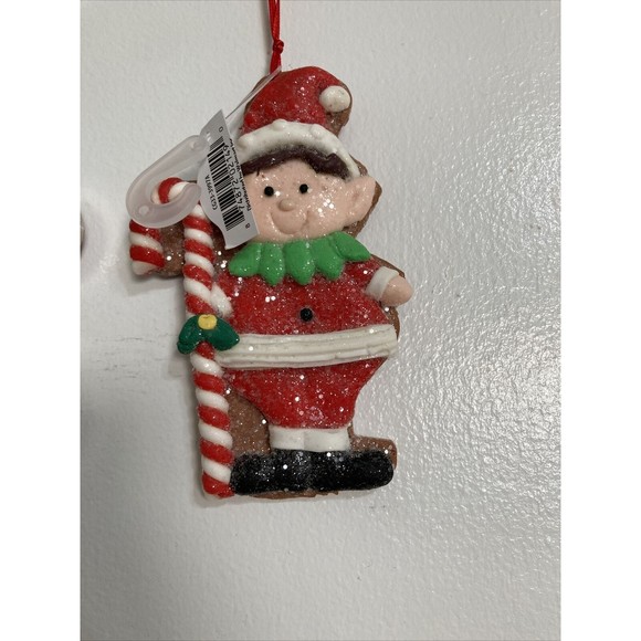 Gingerbread Cookie and Elf Candy Cane Ornaments Christmas Decor NEW Set of 2 - Picture 5 of 7